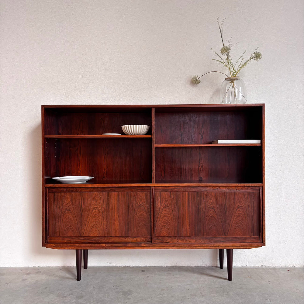 Vintage boekenkast met schuifdeuren palissander