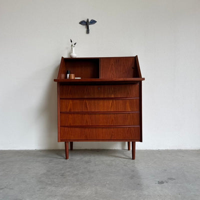 Deense vintage secretaire met klapspiegel in teak - LOUI