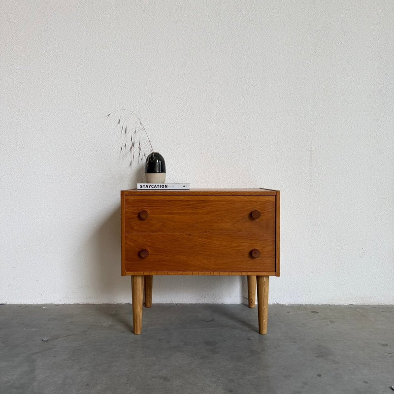 Klein vintage ladekastje 2* eiken, rond knopje - LOUI