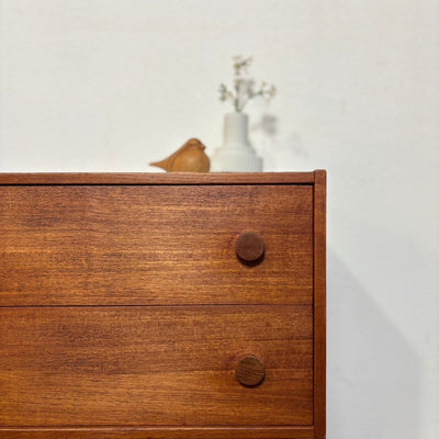 Klein vintage ladekastje 2* teak ronde knop - LOUI.STORE