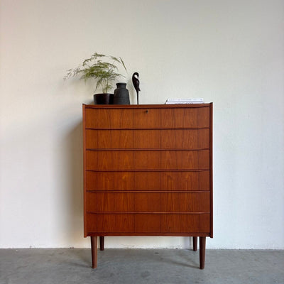 Mid century ladekast teak slanke greep - LOUI.STORE