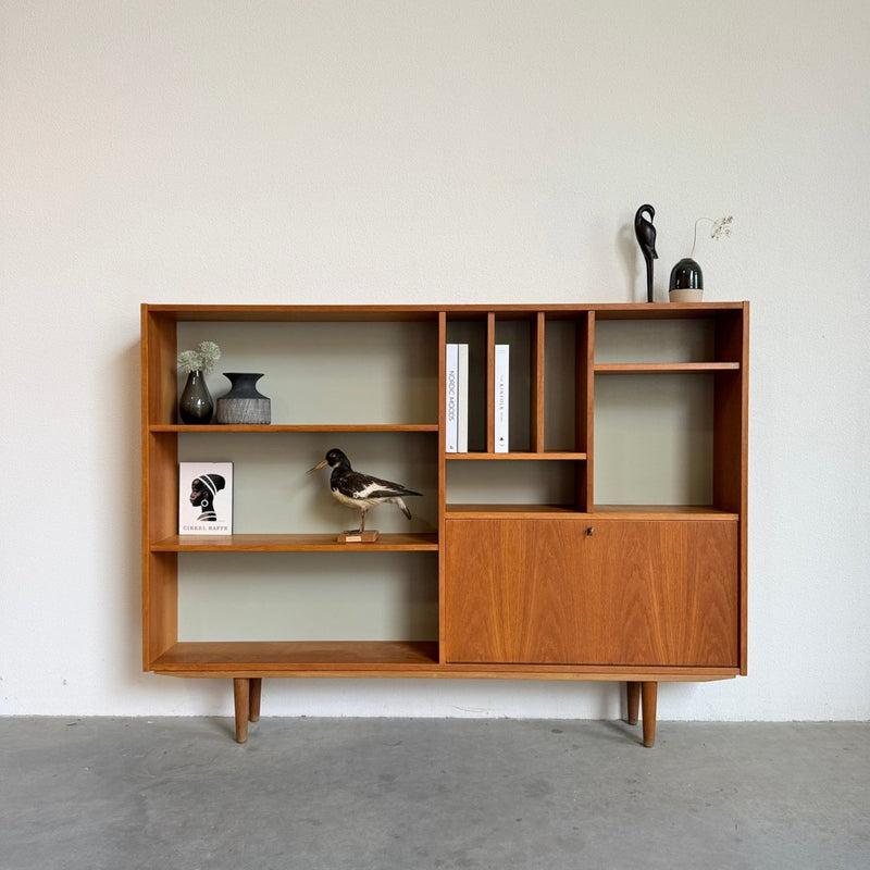 Ruim eiken vintage boekenkast met klep - open schappen - LOUI