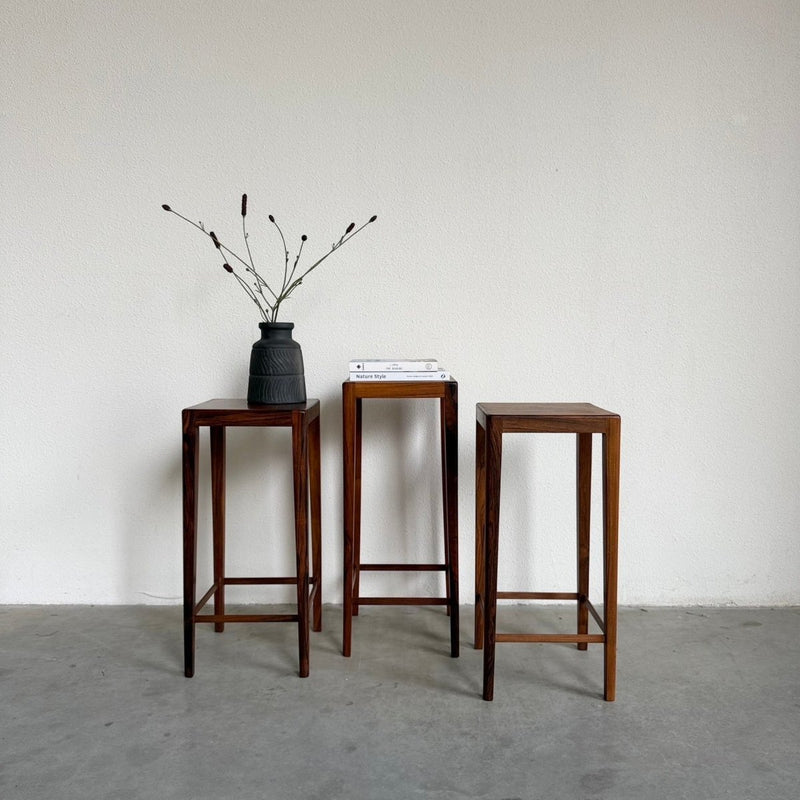 Set 3 vintage plantentafeltjes - bijzettafel palissander - LOUI