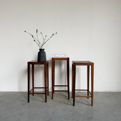 Set 3 vintage plantentafeltjes - bijzettafel palissander - LOUI