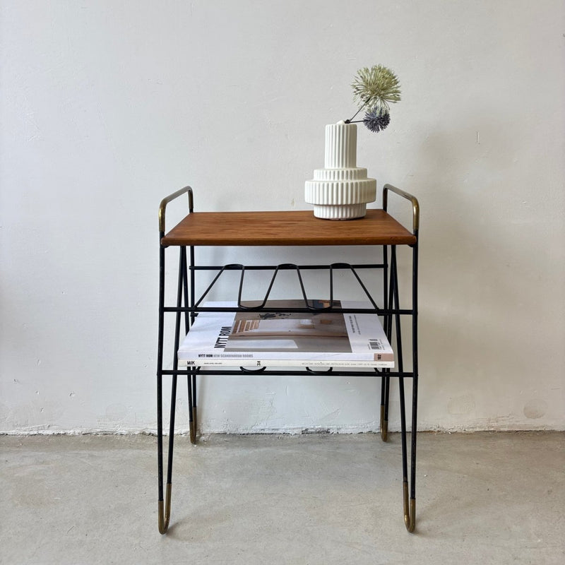 Vintage bijzettafeltje teak met staal - messing - LOUI.STORE