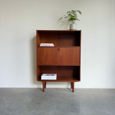 Vintage boekenkast met klep teak - LOUI.STORE
