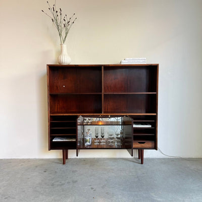 Vintage boekenkast met licht en bar - palissander - LOUI.STORE