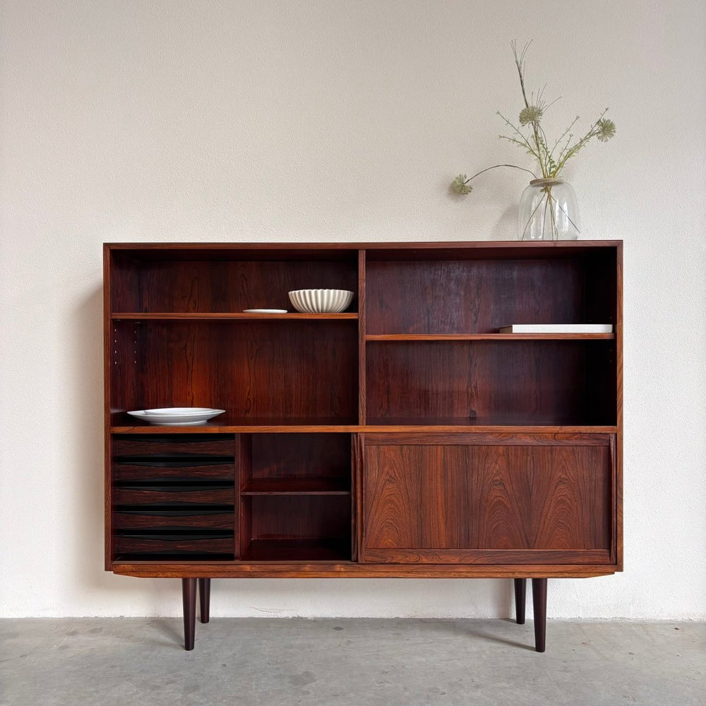 Vintage boekenkast met schuifdeuren palissander - LOUI.STORE