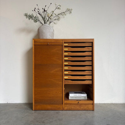 Vintage dubbele tambourkast eiken - archiefkast - LOUI.STORE