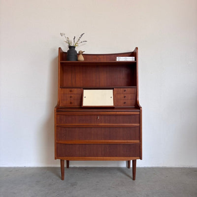 Vintage hoog secretaire - bureau met lades in teak - LOUI