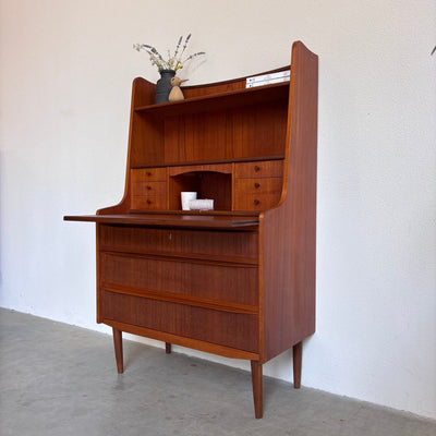 Vintage hoog secretaire - bureau met lades in teak - LOUI