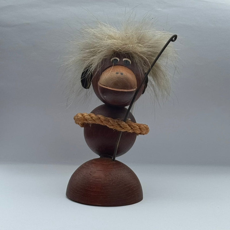 Vintage houten aapje met bont haartjes - LOUI