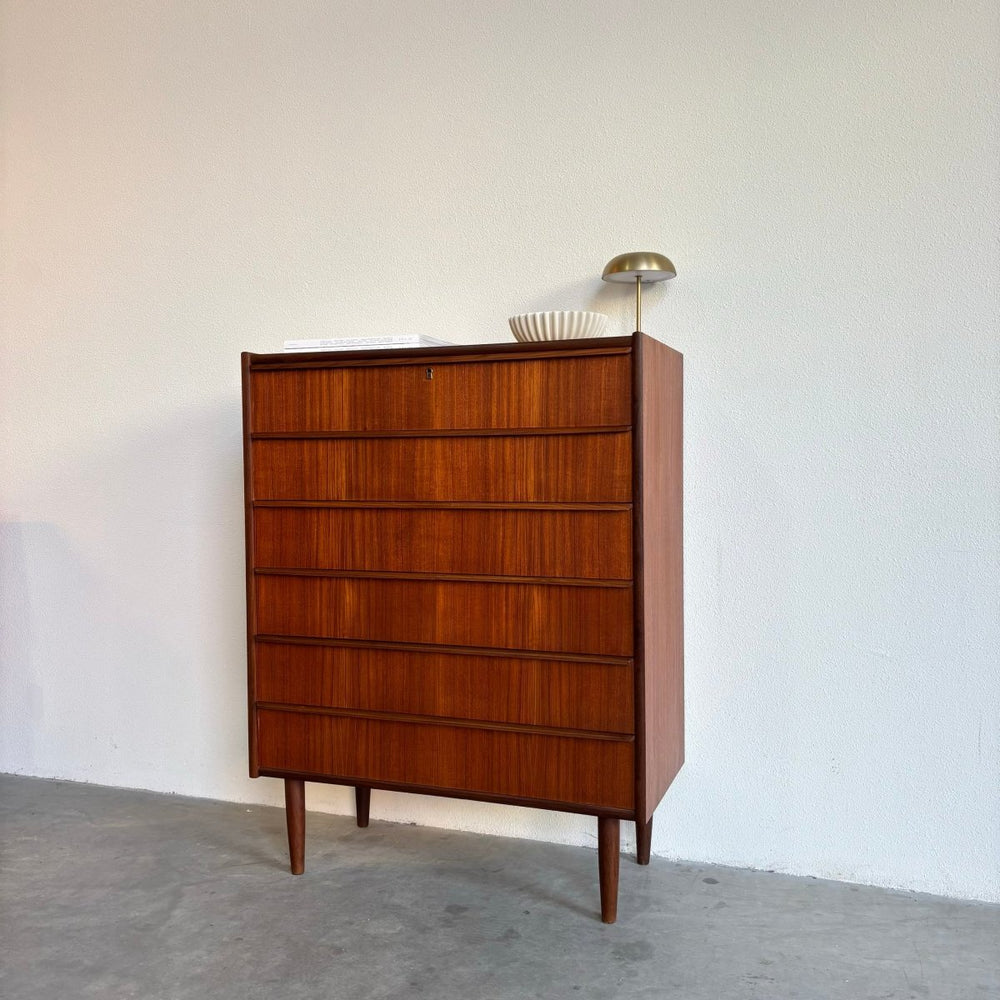 Vintage ladekast 6* slanke greep teak - LOUI.STORE