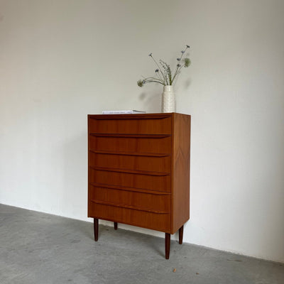 Vintage ladekast 6* teak lange greep - LOUI.STORE