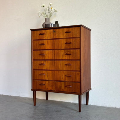 Vintage ladekast 6* teak maan greepjes - LOUI.STORE