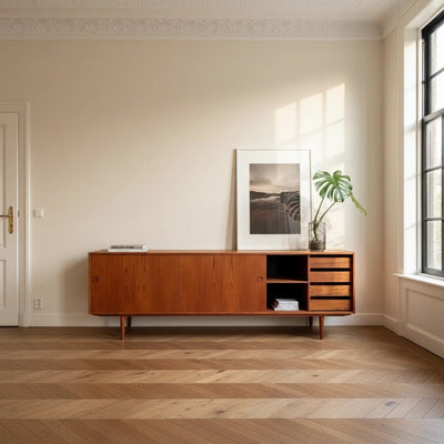 
                  
                    Vintage lowboard teak XL 3 schuifdeuren - LOUI.STORE
                  
                