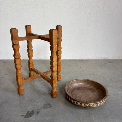 Vintage plantentafel eiken - keramieken schaal diverse soorten - LOUI