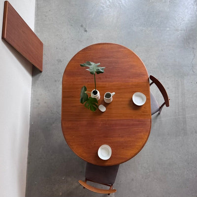Vintage ronde eettafel uitschuifbaar teak - LOUI