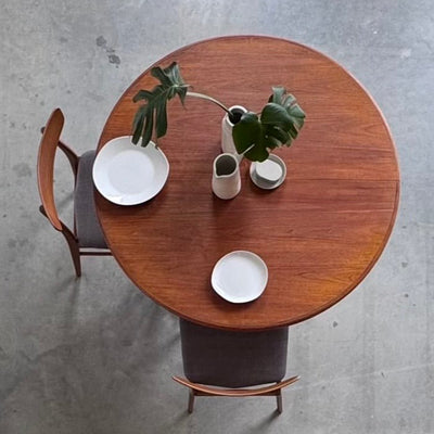 Vintage ronde eettafel uitschuifbaar teak - LOUI