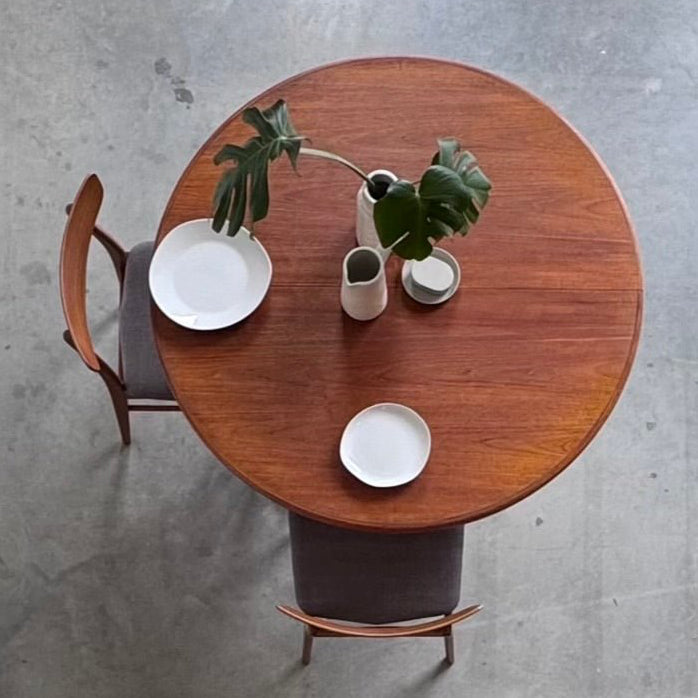 Vintage ronde eettafel uitschuifbaar teak - LOUI