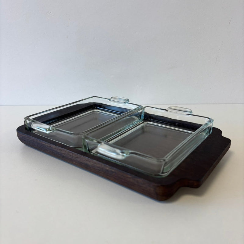 Vintage serveerschaal teak 2 bakjes - LOUI.STORE