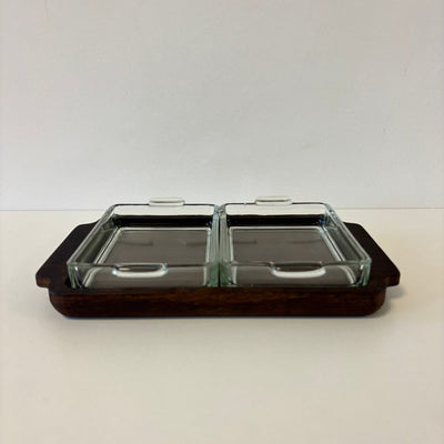 Vintage serveerschaal teak 2 bakjes - LOUI.STORE