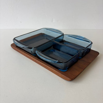 Vintage serveerschaaltje - 3 blauwe glazen schaaltjes - LOUI.STORE