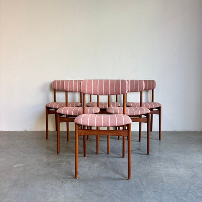 Vintage set 6* Thorsø stoelen teak roze streep - LOUI.STORE