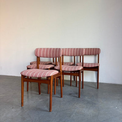 
                  
                    Vintage set 6* Thorsø stoelen teak roze streep - LOUI.STORE
                  
                