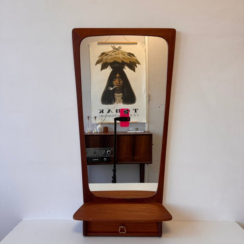 Vintage spiegel met lade teak - LOUI.STORE