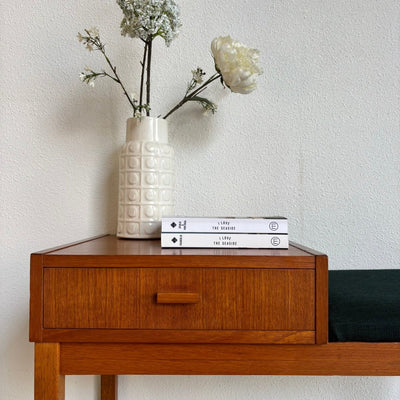 Vintage telefoonbankje teak met kussen - LOUI.STORE
