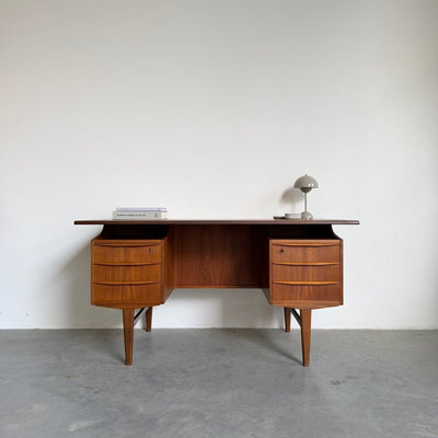 Vintage tweezijdig bureau teak zwevend blad - LOUI
