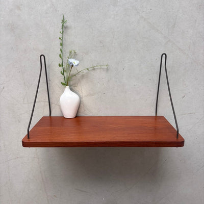 Vintage wandplank afgeronde hoek teak - LOUI