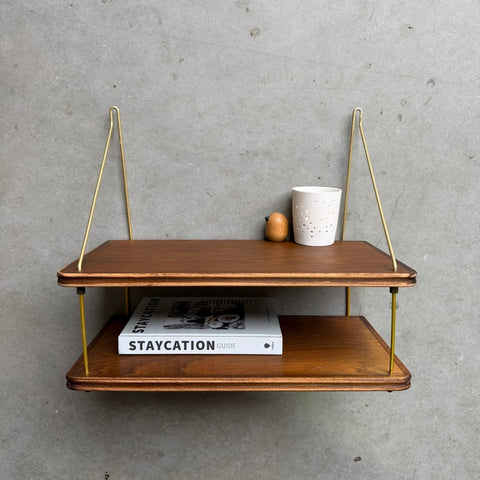 Vintage wandplank dubbel teak - LOUI
