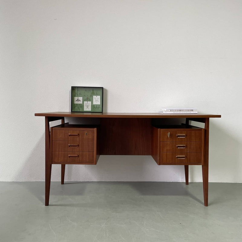 Bureau teak zwevende ladeblokken - LOUI.STORE